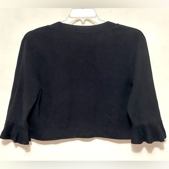 Talbots Black Crop Short Cardigan Open Front 3 Quarter Ruffle Sleeve Large - Picture 2 of 3